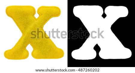 Letter X of the alphabet made of felt isolated on white with alpha mask. Cyrillic (Russian) alphabet. Font for children with educational pictures