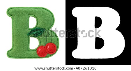 Letter B of the alphabet made of felt isolated on white with alpha mask. Cyrillic (Russian) alphabet. Font for children with educational pictures