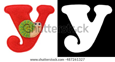 Letter of the alphabet made of felt isolated on white with alpha mask. Cyrillic (Russian) alphabet. Font for children with educational pictures