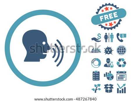 Speech pictograph with free bonus clip art. Vector illustration style is flat iconic bicolor symbols, cyan and blue colors, white background.