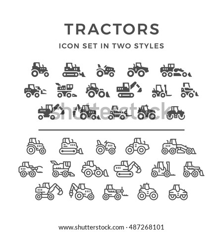 Set icons of tractors Royalty-Free Stock Photo #487268101