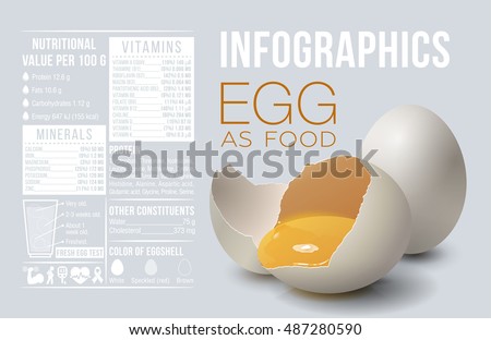 Banner with realistic egg and vitamins and minerals infographics. Vector illustration