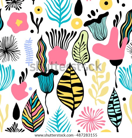 Vector seamless pattern with fantastic flowers. Can be used for wallpaper, web page background, surface textures.