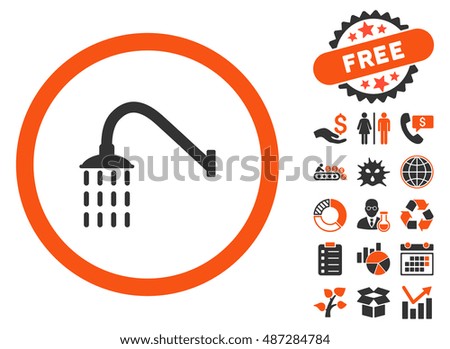 Shower pictograph with free bonus design elements. Vector illustration style is flat iconic bicolor symbols, orange and gray colors, white background.