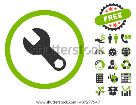 Wrench pictograph with free bonus symbols. Vector illustration style is flat iconic bicolor symbols, eco green and gray colors, white background.
