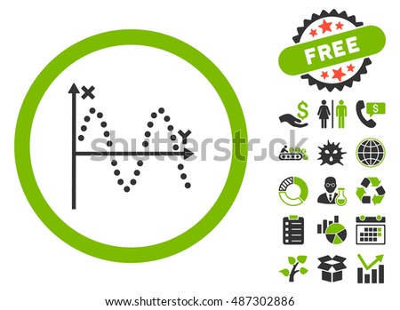 Sine Plot pictograph with free bonus elements. Vector illustration style is flat iconic bicolor symbols, eco green and gray colors, white background.