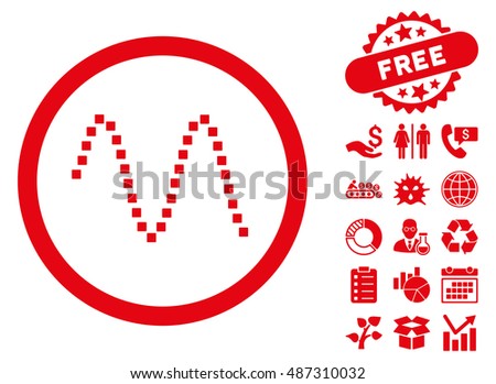 Sinusoid icon with free bonus images. Vector illustration style is flat iconic symbols, red color, white background.