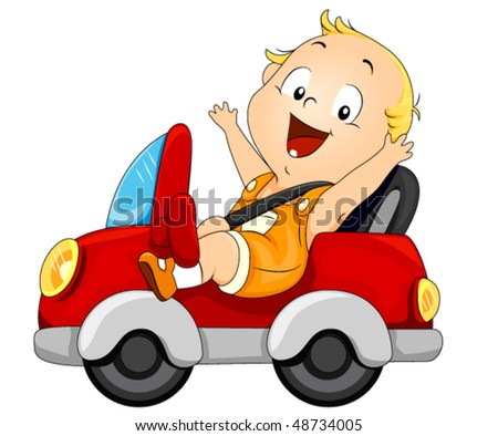 Toddler driving car - Vector