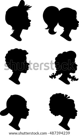 Little Boy and Girl Profile Silhouettes - Vector Illustration 