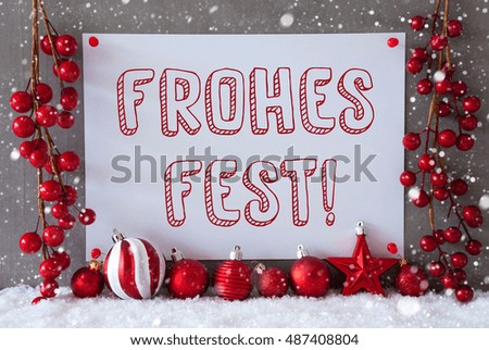 Label, Snowflakes, Balls, Frohes Fest Means Merry Christmas