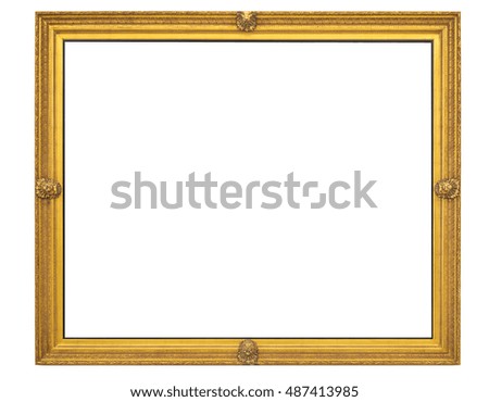 antique golden picture frame on white background