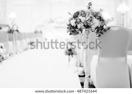 wedding decorations with flowers. black and white picture