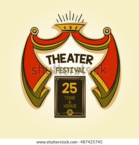 Free hand drawn vector illustration for world theater day logo. 27 March day of world theater. Sketch style logo with curtain and crown for invitation on festival, event, party.