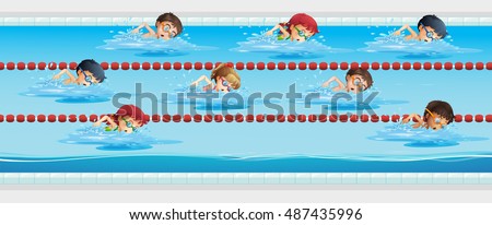 Children swimming in the swimming pool illustration