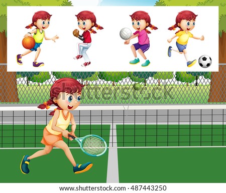 Girl doing different sports illustration