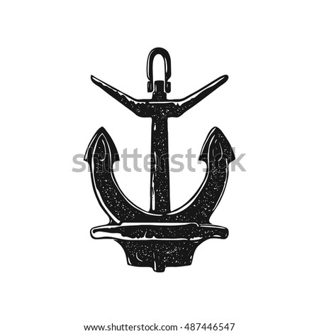 Vintage hand drawn anchor ink stamp style illustration for flayer poster logo or t-shirt apparel clothing print. Vector illustration.