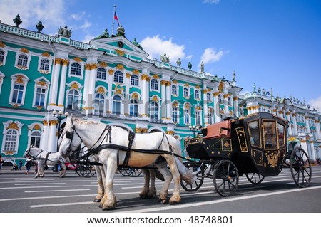 Carriage near the Hermitage in St. Petersburg Royalty-Free Stock Photo #48748801