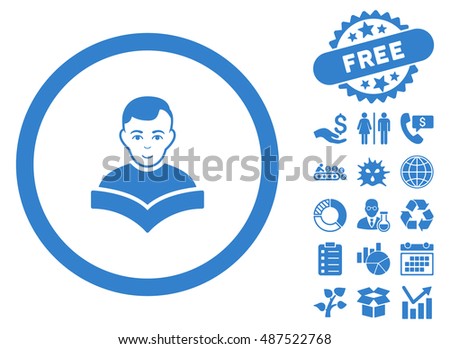 Student Study Book pictograph with free bonus clip art. Vector illustration style is flat iconic symbols, cobalt color, white background.