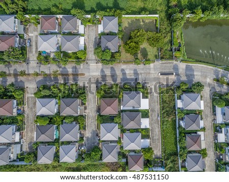 aerial view of home village in bangkok thailand