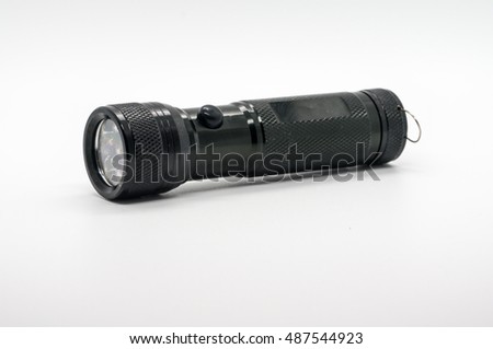 Black Aluminum Flashlight with White LED, ISOLATED.