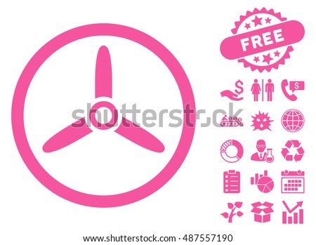 Three Bladed Screw pictograph with free bonus elements. Vector illustration style is flat iconic symbols, pink color, white background.