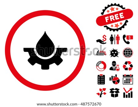Water Service Gear pictograph with free bonus design elements. Vector illustration style is flat iconic bicolor symbols, intensive red and black colors, white background.