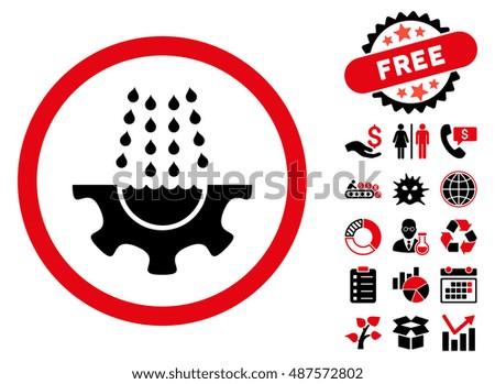 Water Service Gear icon with free bonus pictogram. Vector illustration style is flat iconic bicolor symbols, intensive red and black colors, white background.
