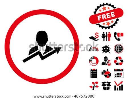User Trend icon with free bonus icon set. Vector illustration style is flat iconic bicolor symbols, intensive red and black colors, white background.
