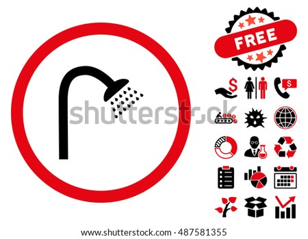 Shower icon with free bonus images. Vector illustration style is flat iconic bicolor symbols, intensive red and black colors, white background.