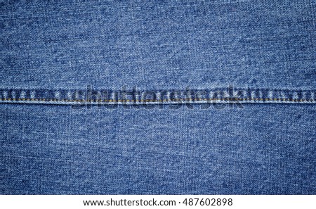 Denim texture in close up view with copy space for vintage background or wallpaper. Blue jeans pattern no seam with macro style to preset about classic fashion cloths concept. Indigo color fabric.
