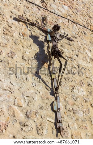 Modern cross with Christ crucified forged iron