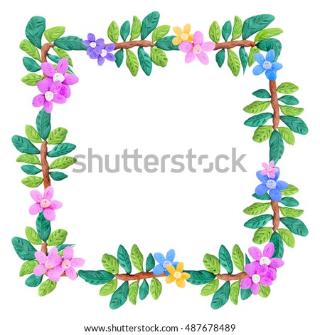 Plasticine  colorful floral frame sculpture isolated on white