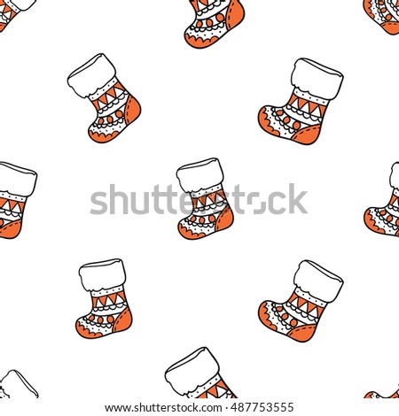 Christmas seamless pattern with christmas stocking. Beautiful vector background for decoration xmas designs. Cute minimalistic art elements on white backdrop.