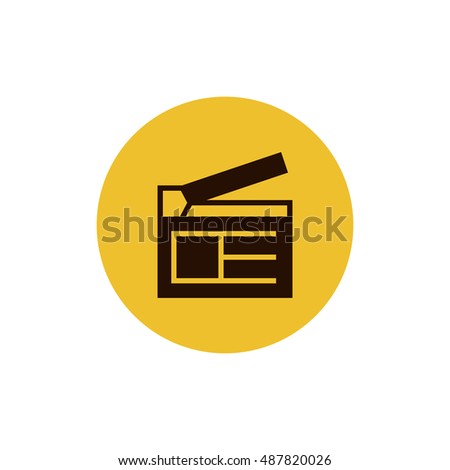 Clapperboard icon vector, clip art. Also useful as logo, circle app icon, web UI element, symbol, graphic image, silhouette and illustration. Compatible with ai, cdr, jpg, png, svg, pdf, ico and eps.