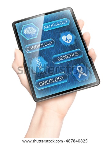 Tablet with medical menu in hand