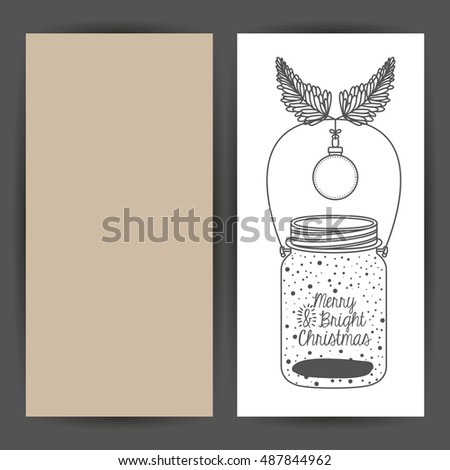 Sketch sphere and mason jar icon. Merry Christmas season and decoration theme. Card of two pages design. Vector illustration