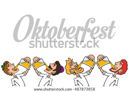 Group of men holding beer mugs, Oktoberfest  Vector illustration