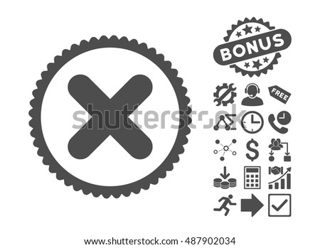 Cancel icon with bonus icon set. Vector illustration style is flat iconic symbols, gray color, white background.
