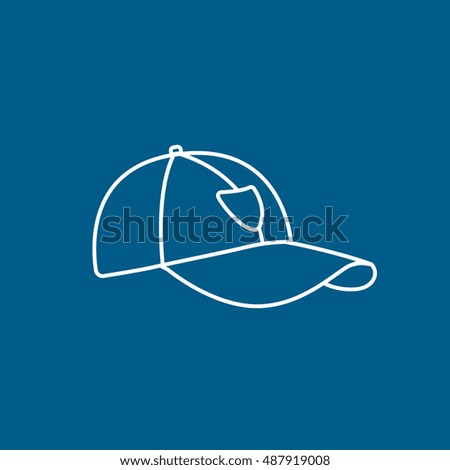 Baseball Cap Line Icon On Blue Background