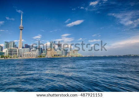 Toronto, Ontario, Canada, August 12, 2016: Toronto as seen from Lake Ontario. The city continues building as a housing boom pushes prices ever higher.