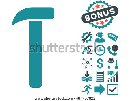 Hammer icon with bonus clip art. Vector illustration style is flat iconic bicolor symbols, soft blue colors, white background.