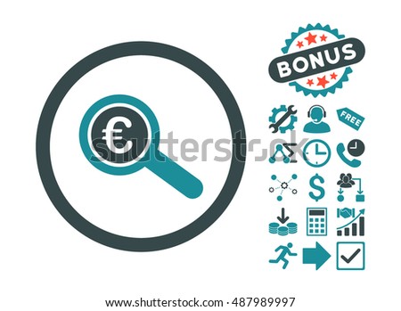 Euro Financial Audit pictograph with bonus clip art. Vector illustration style is flat iconic bicolor symbols, soft blue colors, white background.