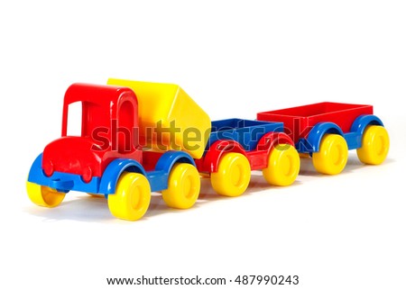 Toy car truck and trailer isolated on white background