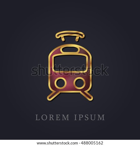 Tram Red Ruby with Golden Frame Precious Jewellery Icon / Logo Design