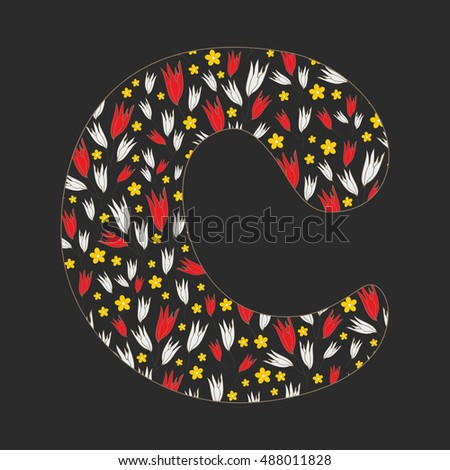 Decorative color tender letter C with stylish flowers