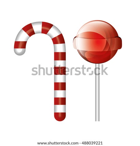 cartoon candy cane and lollipop red isolated