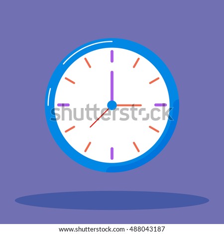 Flat object with shadow on purple background. World time infographic concept. Business template. Internet marketing. Beautiful thing in flat style. Modern style. Watch. Speed. Discovery. Closure. Eps