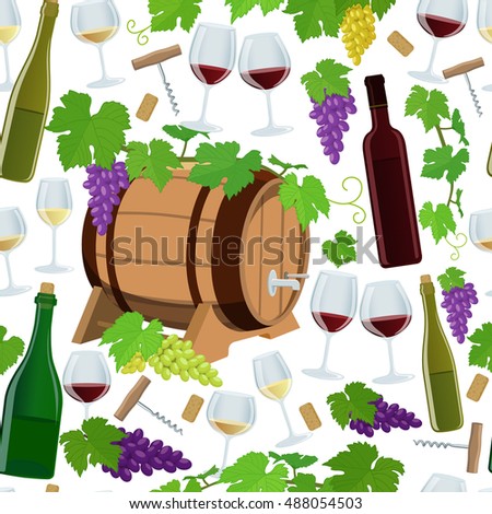 Seamless pattern of wine icons on a white background. Vector stock illustration.