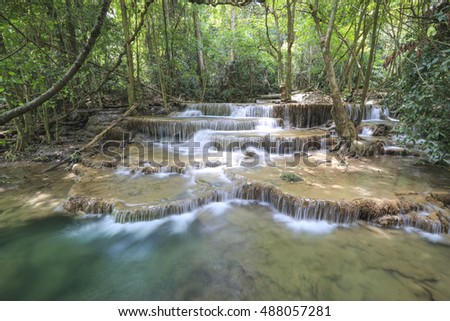 Huay Mae Kamin Waterfall in summer forest, Kanchanaburi province, Thailand 