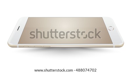 New realistic gold smartphone mockup perspective on white background. Vector illustration.
